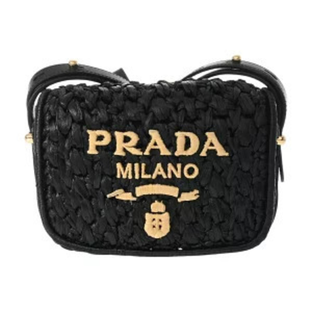 Prada Raffia Leather Shoulder Bag Black
